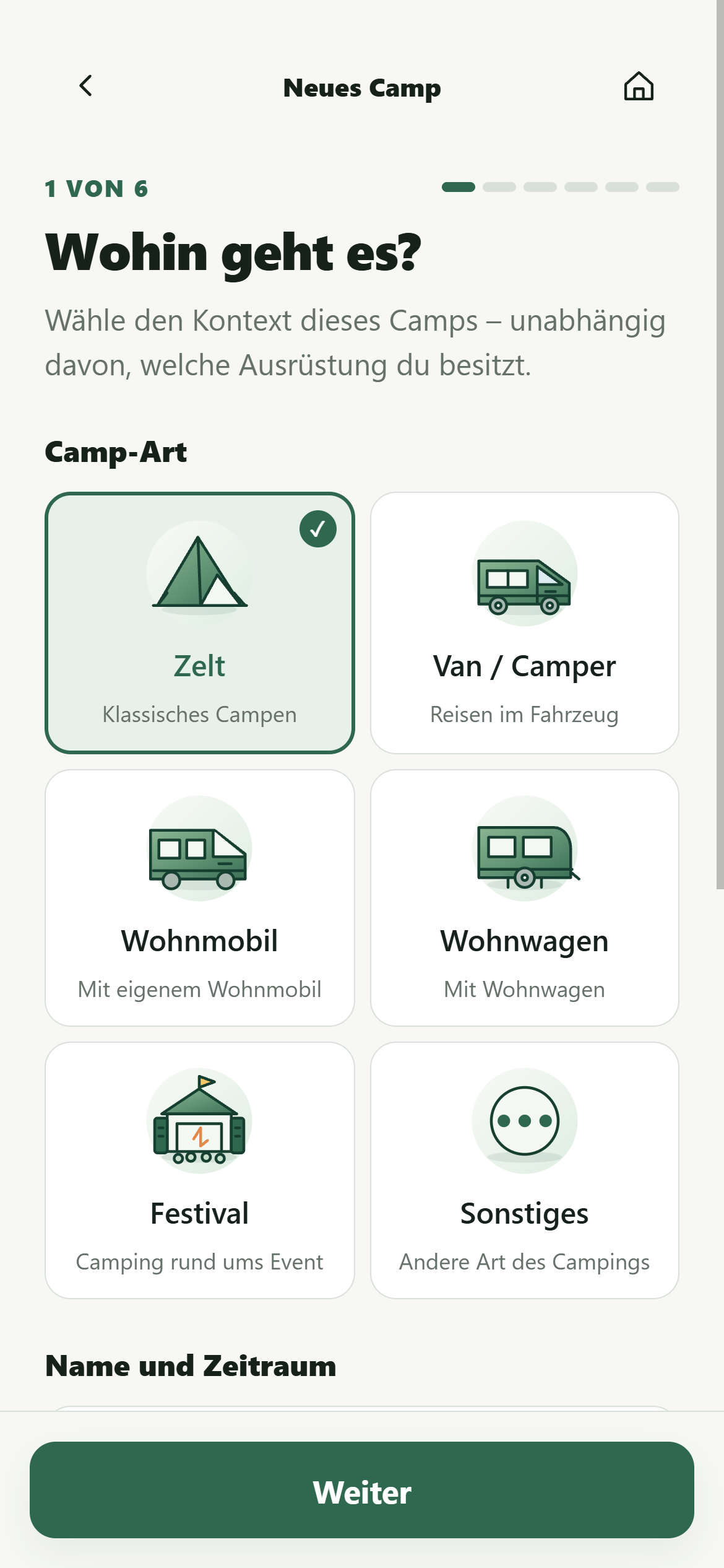 PlanCamp Campingart wählen