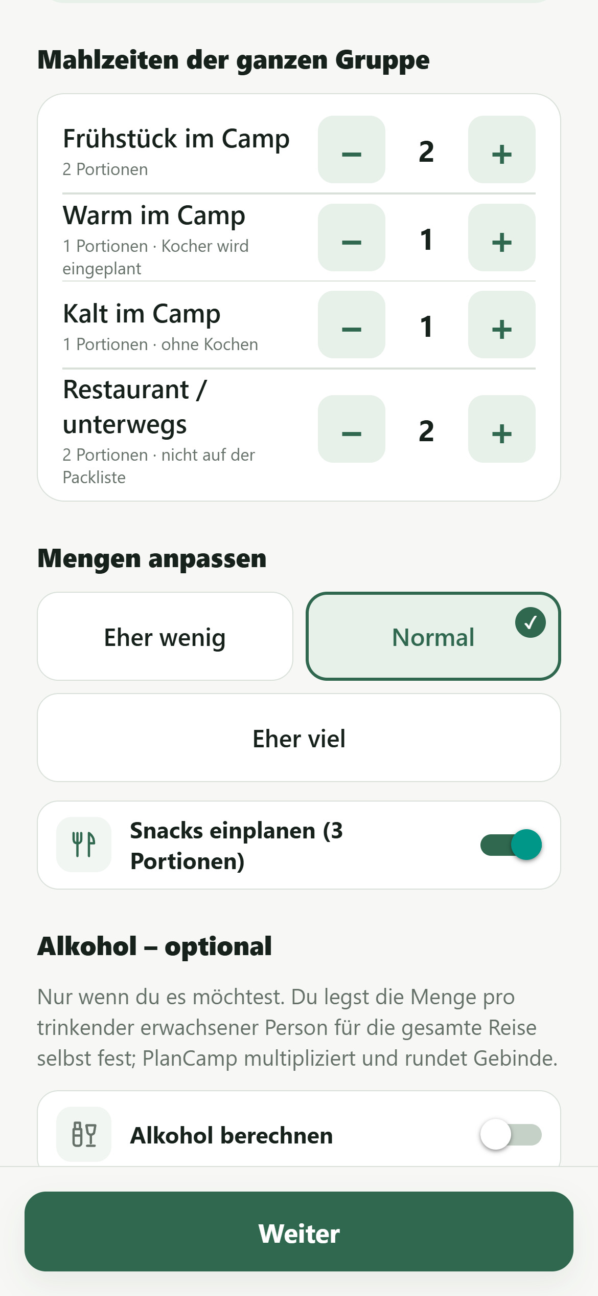 PlanCamp Verpflegung planen